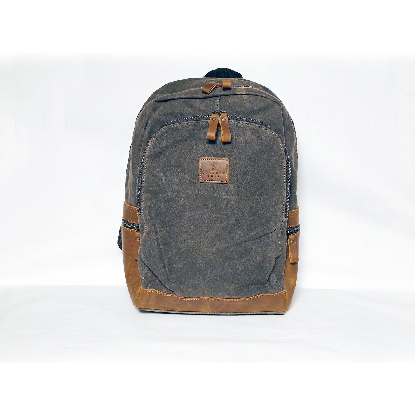 Culture Port Leather Canvas Backpack - Army Green / カルチャーポート レザーキャンバスバックパック - アーミーグリーン