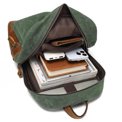 Culture Port Leather Canvas Backpack - Coffee / カルチャーポート レザーキャンバスバックパック - コーヒー
